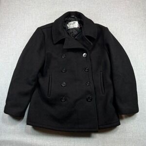 Vintage Schott US 740N Black Wool Pea Coat Jacket Men Size 46 XL USA Military